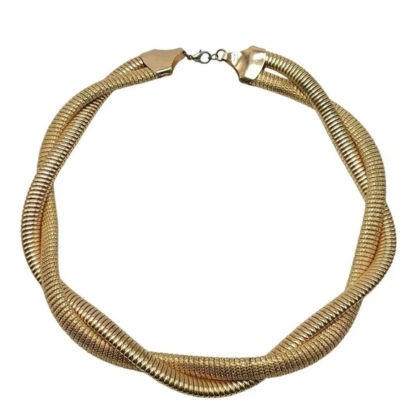 Snake Double Chunky Chain Choker Necklace Lobster Closure Gold Tone Vintage - Picture 1 of 6